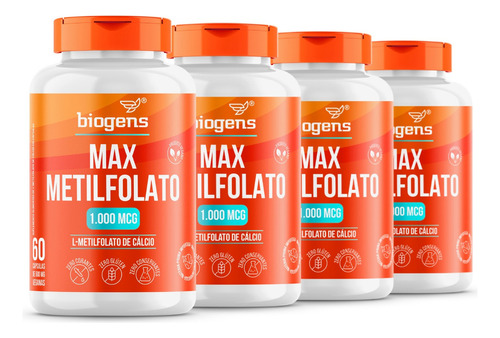 Kit 4x Max Metilfolato 1000mcg L-metil Folato 60cps, Biogens