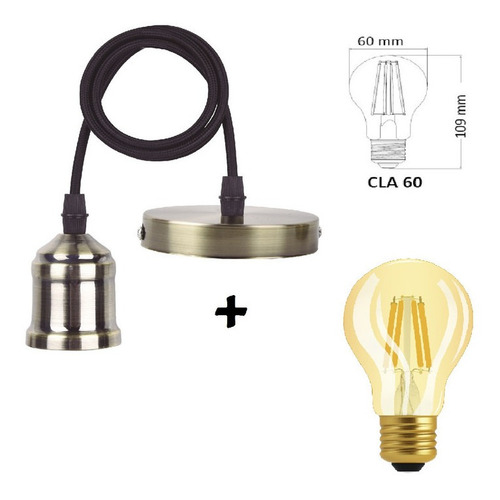 Imagen 2 de 8 de Colgante Pendulum Bronce + Led Osram Vintage Bulbo Dim 7w