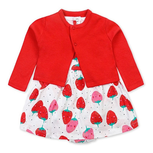 Vestido Con Cárdigan (dos Piezas) Frutilla