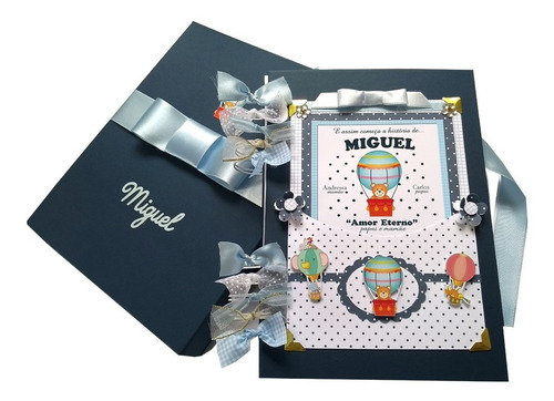 Imagem 1 de 10 de Álbum Livro Diário Bebê Meninos Personalizado Balões Caixa