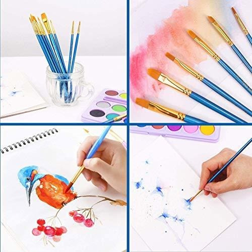 Pinceles Para Pintar Con Mango De Madera Color Azul 10 Pzas