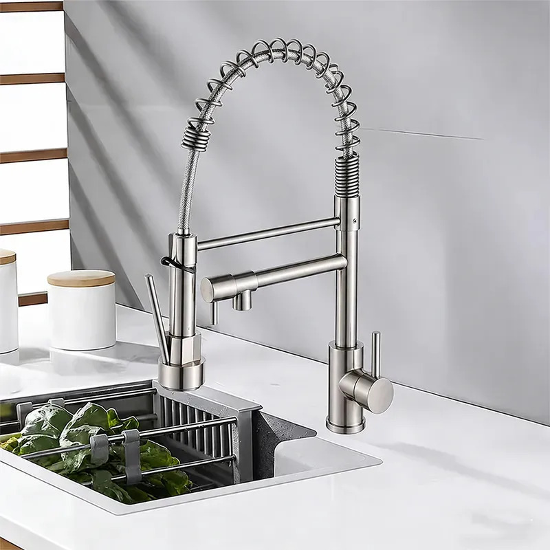 Torneira Monocomando Cozinha Gourmet Para Pia Bancada Flexivel Cor Inox 304 Escovado Prateado +60cm Tubo