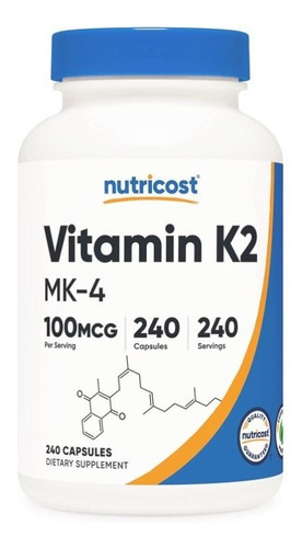 Vitamina K2 Más Potente 100mcg 240 Caps Vitamin K2 Nutricost Sabor Neutro
