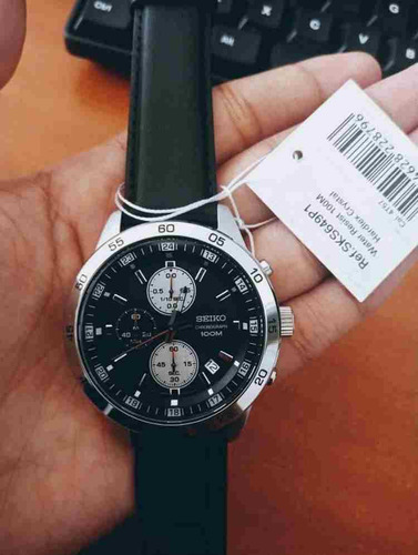 Reloj Hombre Cronografo Seiko Sks649 43mm Malla Cuero 100m Color de la malla Negro Color del bisel Plateado Color del fondo Negro