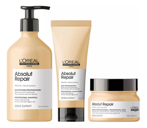 Kit Absolut Repair Loreal Shampoo 500ml Acond 200ml Máscara