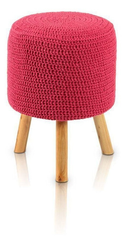 Puff Banqueta Round Crochê Rosa - Stay Puff