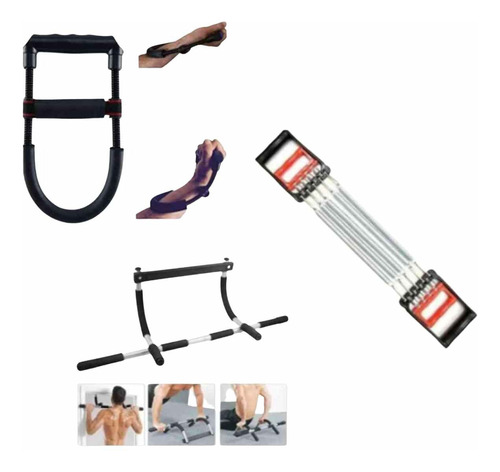 Pack Fitness Barra Multiuso + Ejercitador + Banda Elástica 