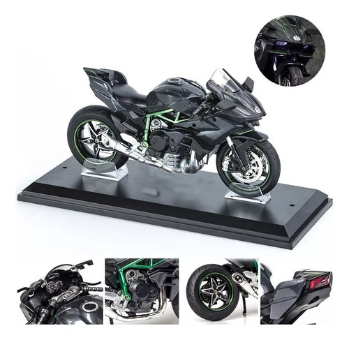 C Kawasaki H2r Miniatura Moto Metal Con Luz Y Sonido 1:12