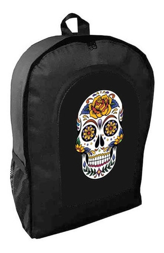 Mochila Negra Calavera Mexicana Adulto / Escolar B12