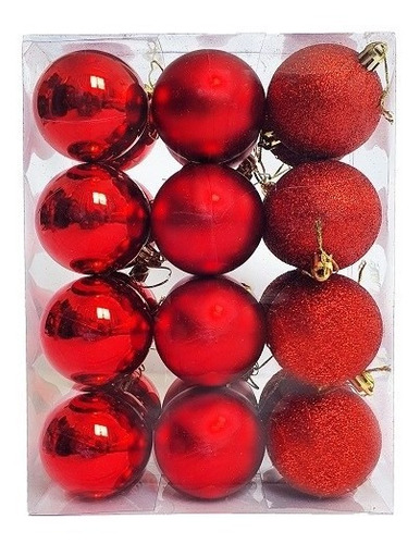 Imagem 3 de 5 de Kit C/24 Bolas De Natal Lisas/foscas/glitter De 6cm Vermelha
