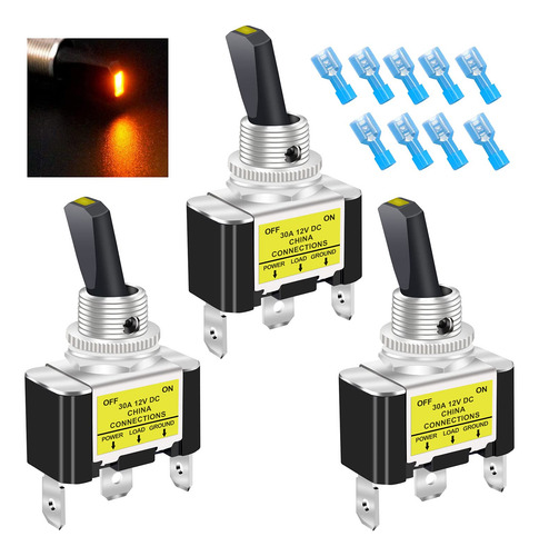 Interruptor Basculante Luz Led 3 Pcs, 30a 12v Cc, Spst ...