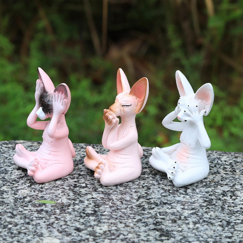 3 Estatuas De Gato Sin Pelo, Figura De Gato Meditando,