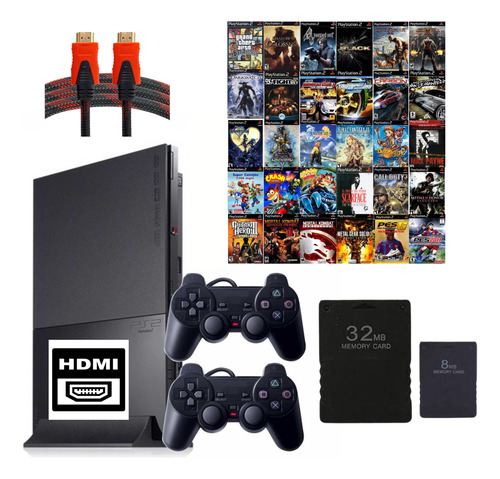 Entrega Rápida - Playstation 2 Completo + 69 Jogos + 2 Controles Preto (Recondicionado)