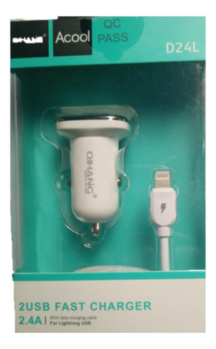 Cargador Vehiculo + Cable Tipo Lightning 1 Mts 2usb / Disogo
