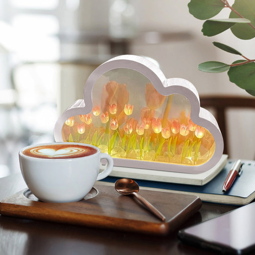 Luz De Noche Lámpara Led De Tulipanes Nube Espejo Con Luces