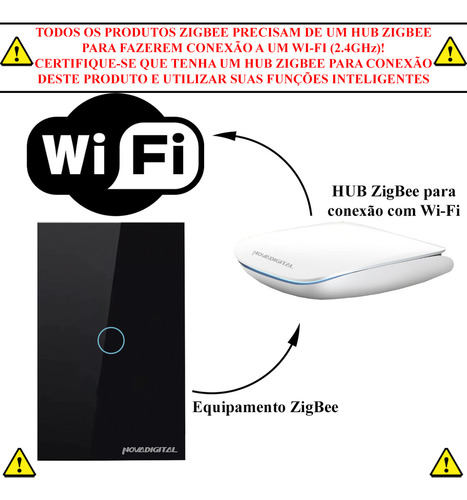 Interruptor Inteligente Zigbee Novadigital 1 Tecla Botão Touch Alexa Google Tuya Smart Life 110V 220V Bivolt Preto