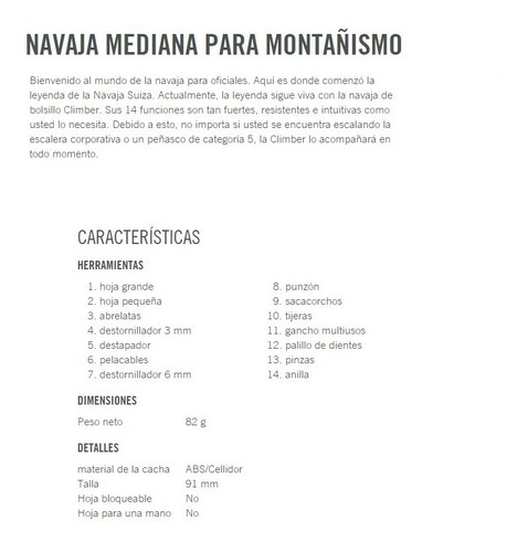 Navaja Victorinox Climber 14 Servicios 100% Original Suiza