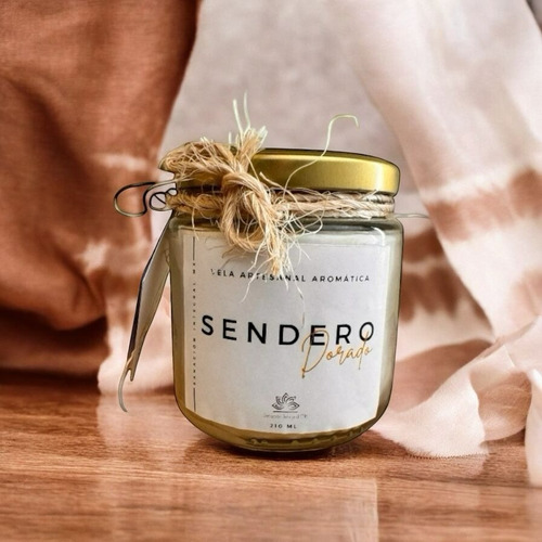 Vela Artesanal Aromática - 210 Ml - Protección Y Abre Camino Blanco Vela Sendero Dorado Mandarina