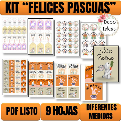 Imagen 1 de 6 de Kit Imprimible 08 Felices Pascuas Tag Etiqueta Stiker Cuadro