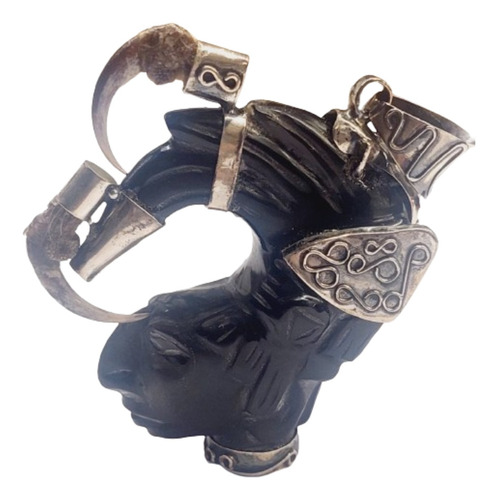 Packal Cabeza Tallada En Obsidiana Con Garras Águila Plata
