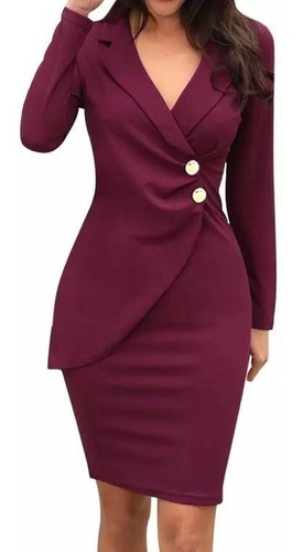 Vestido Dama De Negocios Para El Trabajo Blazer De Liso