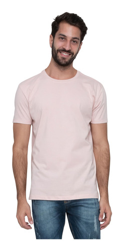 Camiseta Básica Masculina Casual Rosa Claro Caedu