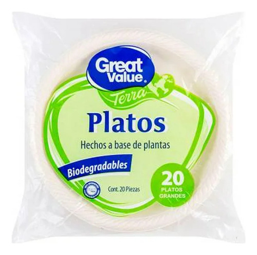 Plato Desechable Great Value Terra Grade 20 Pzas