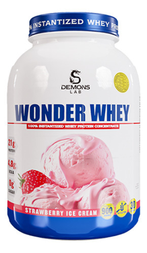 Wonder Whey 900g Whey Protein Concentrado - Demons Lab Sabor Sorvete De Morango