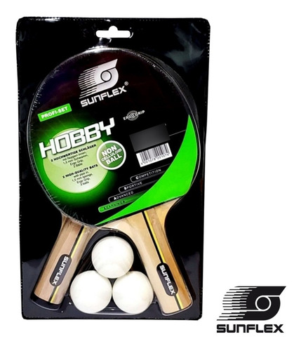 Combo Set Sunflex Hobby 2 Paletas Ping Pong  + 3 Pelotas