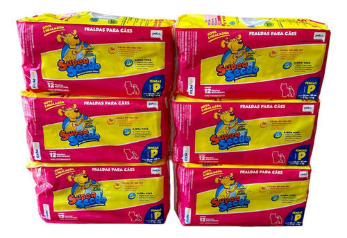 6 Pacotes Fralda Super Secão Descartável Para Fêmea P 72 Un