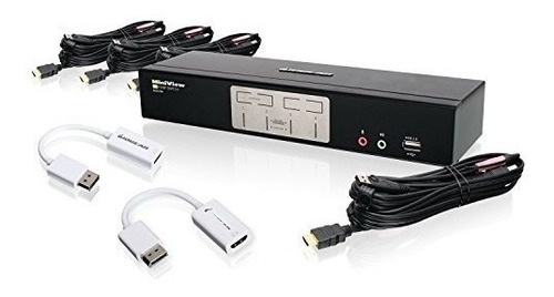 Iogear 4 Port Hdmi And Displayport Kvmp Kit With Usb Hub