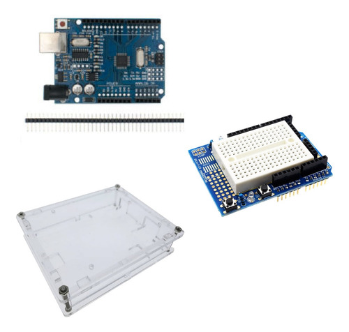 Kit Placa Uno R3 Smd + Protoshield Syb-170 + Carcasa