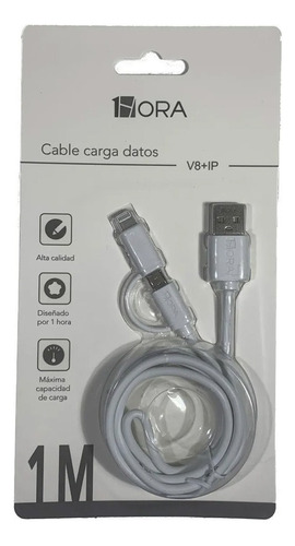 Cable De Carga Y Datos Micro Usb V8 + Lightning 2.1 A /e Color Blanco