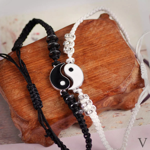 Juego 2 Pulsera Ying Yang / Ajustable / Parejas Amigos Blanco Y Negro 20 Cm