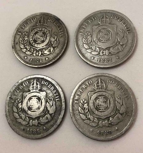 Moedas 100 Réis 1871 / 1882 / 1885 / 1889 Império -lote 01