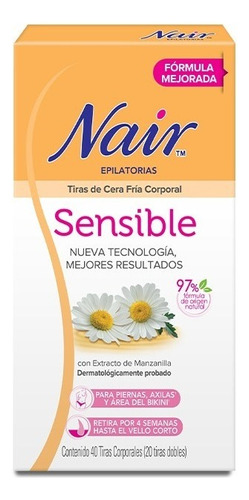 Depilador Nair Cera Fria Piel Sensible - 40 Tiras Corporales