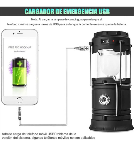 Lampara Recargable Solar Led Colgante De Campismo 3 En 1