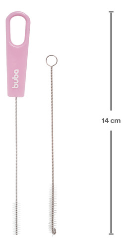 Kit Escova Mamadeira Bico E Canudo Buba Limpeza Prática Cor Cinza - Rosa