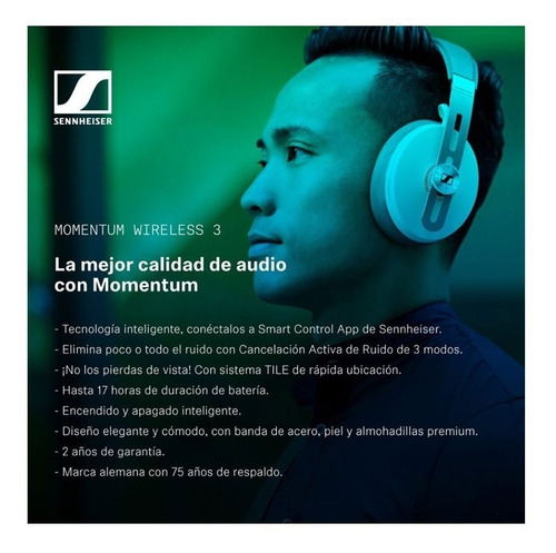 Imagen 2 de 6 de Audifonos Sennheiser Momentum 3 Over Ear Bluetooth Nc