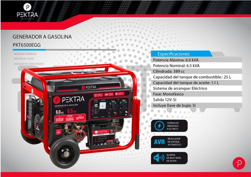 Grupo Electrogeno Generador Electrico Pektra 6.5kva 13hp