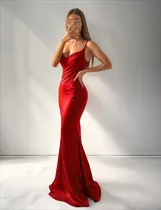 Comprar Vestido Largo Sirena Saten Elegante Fiesta Con Tazas Armado