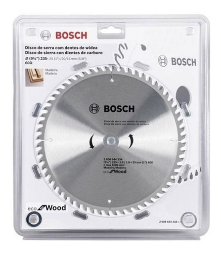 Disco De Sierra Bosch Eco Para Madera 235 Mm 60 Dientes Color Gris