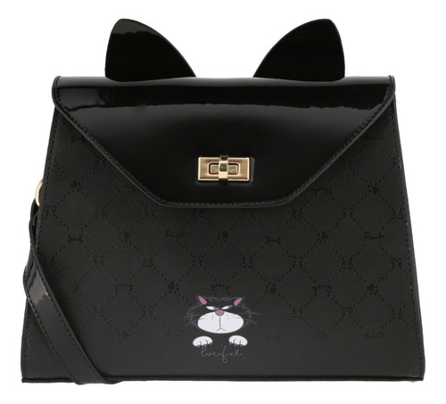 Bolsa De Mano Para Mujer Lucifer W Capsule Negro Hbshiv16cw Acabado De Los Herrajes Oro Diseño De La Tela Gráfico