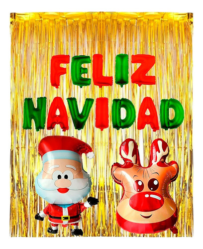 Decoracion Navidad Feliz Navidad Papa Noel + 2 Cortinas 