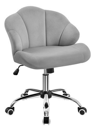 Silla De Tocador Terciopelo Con Ruedas Gris Claro Ajustable