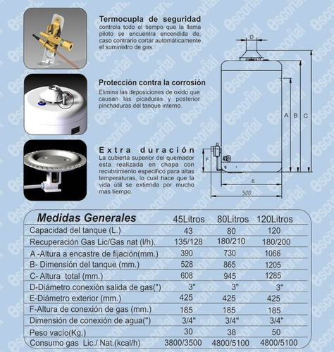 Termotanque Multigas Escorial 45L Blanco