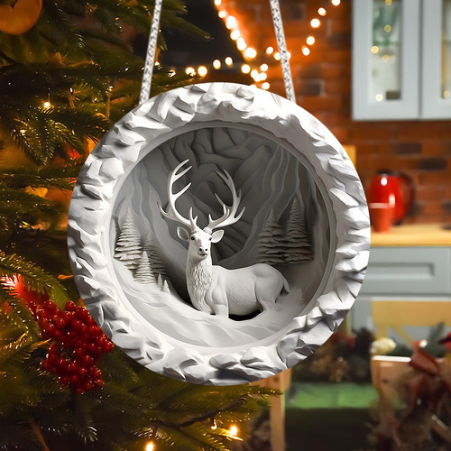 Colgante Navideño Redondo De Acrílico Con Diseño De Reno Han