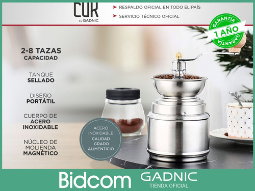 Imagen 2 de 10 de Molinillo De Cafe Manual Grosor Ajustable Acero Inox Gadnic