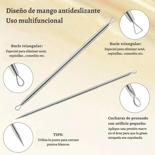 Kit 8 Pc Elimina Espinillas Y Puntos Negros Extracción Acero
