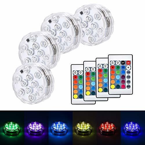 4 Luces Led Sumergibles Rgb C O De Color Remoto Decorac...